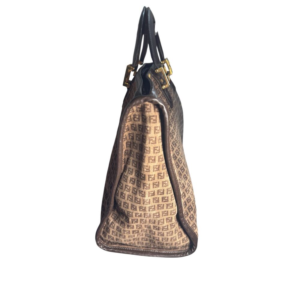 AUTH Fendi Suede Satchel FF Monogram Tote Bag w/COA Italy VTG Y2K Luxury RARE - Picture 6 of 12